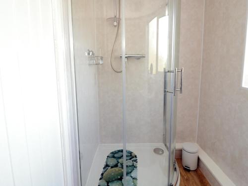 a shower with a glass door in a bathroom at 5 Ceirnioge Cottages in Betws-y-coed