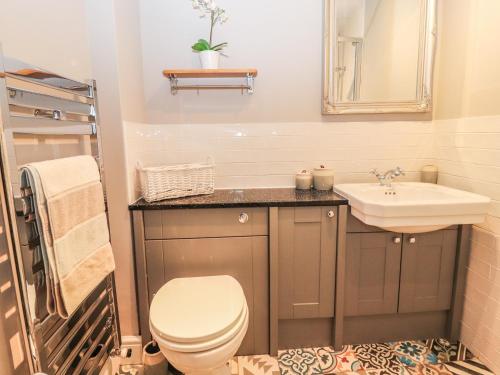 a bathroom with a toilet and a sink at The Cottage The Coach House in Wrexham