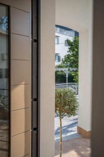 a sliding glass door with a tree in front of a building at Villa La Pagaia Sorrento Coast in Vico Equense
