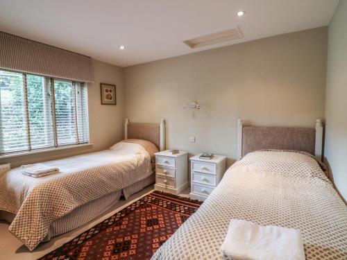 a bedroom with two beds and a rug at Long Meadow in Heyshott