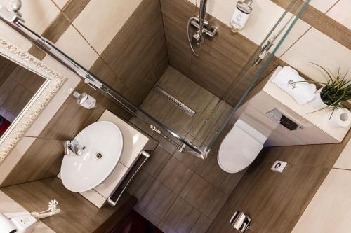 a small bathroom with a sink and a toilet at Hotel Diamond w Białym Dworku in Rumia