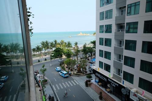 a view of the ocean from a building at Stay in Nha Trang Apartment in Nha Trang