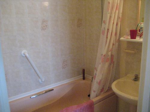 a bathroom with a tub and a toilet and a shower curtain at Ashley Court Hotel in Torquay
