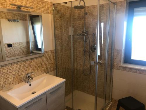 a bathroom with a shower with a sink and a shower at Hotel La Campagnola in Capo Vaticano