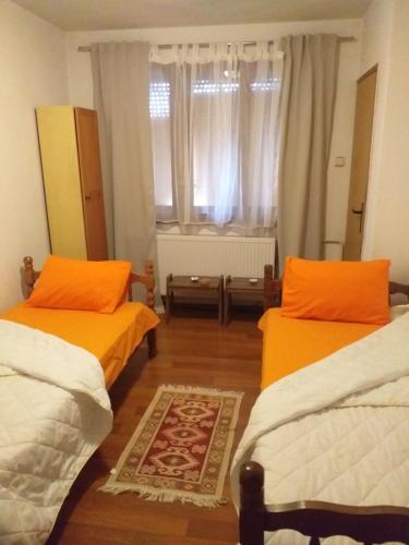 Pokój z 2 łóżkami i oknem w obiekcie TILIA Apartmet w mieście Struga