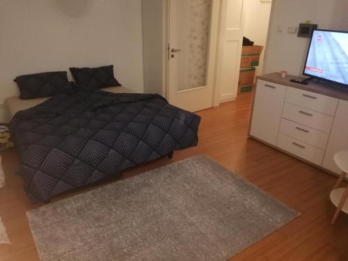 a bedroom with a bed and a flat screen tv at Iver apartman in Sesvete