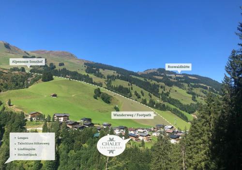 a map of a village in the mountains at Chalet Tannenbaum in Saalbach Hinterglemm