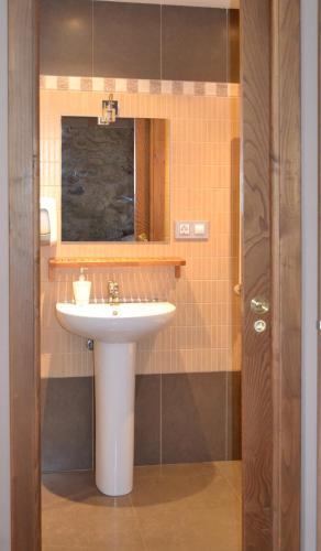a bathroom with a sink and a mirror at Hotel Rural Val Dos Pigarros in Lubián