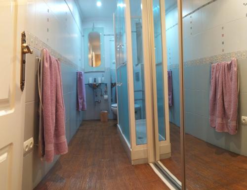 een badkamer met een toilet en een glazen douche bij APARTAMENTO ROZAMAR in Torre del Mar