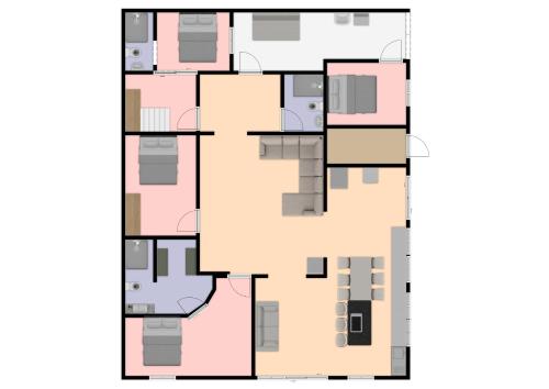 a plan of a building with pink at Porto Feliz in Barra de Jacuípe