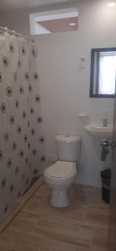 La salle de bains est pourvue de toilettes et d'un lavabo. dans l'établissement Villa lety, à Tibasosa