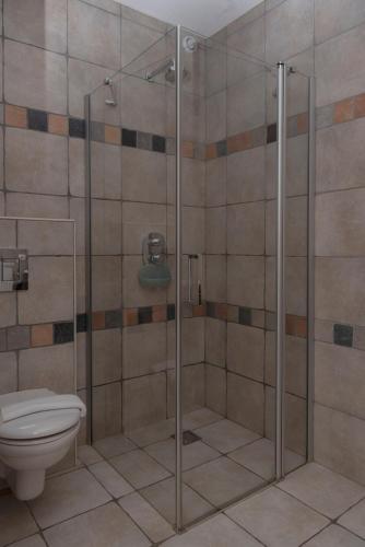 a shower stall with a toilet in a bathroom at 's Lands Welvaren in Aardenburg
