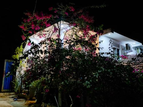 a building with flowers on the side of it at Flower Shade Villa in Weligama