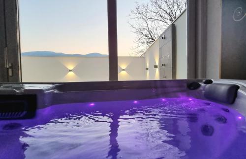 a purple bath tub in a room with a window at Istočno Sarajevo in Sarajevo