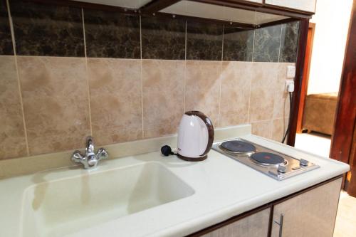 a kitchen sink with a toaster on top of it at شقق الليل لك للشقق المخدومه - أقتصادي in Hail