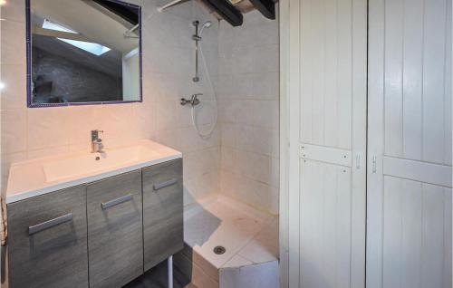 uma casa de banho com um lavatório e um chuveiro em Gorgeous Apartment In Monteux With Wifi em Monteux