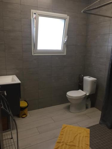 a bathroom with a toilet and a window at Ô cœur de l’île in Salazie