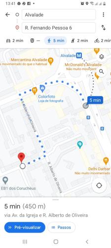 a screenshot of a google maps page with a marker at Lovely Apartment to feel Lisbon in Lisbon