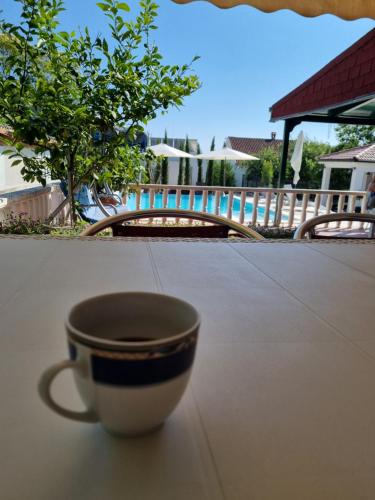 eine Kaffeetasse auf einem Tisch in der Unterkunft Villa Lukas in Sukošan
