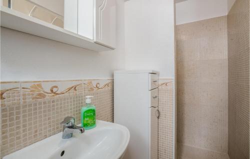 ein Badezimmer mit einem Waschbecken und einer grünen Seifenflasche in der Unterkunft Stunning Apartment In Stara Baska With Wifi in Stara Baška