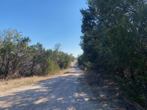 a dirt road with trees on both sides at Texas Hill Country Ranch House - Great Views - Near Hidden Falls Park in Smithwick