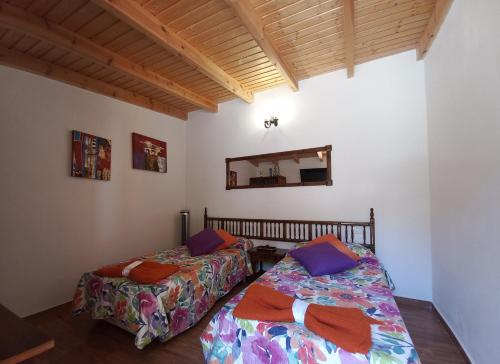 a bedroom with two beds and a mirror at Casa Berna in Masca