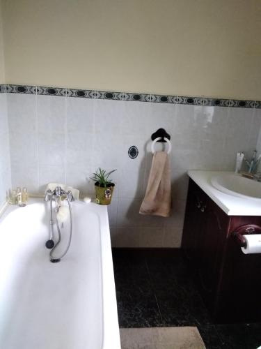 un baño con bañera y lavabo en Teach Taigh, en Kincasslagh