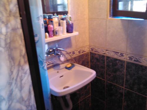 a bathroom with a white sink and a mirror at Holiday Home Nikolić in Njeguši