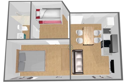 uma planta do piso de um pequeno apartamento com um quarto em Villa Jean Julien - Le Guéry - Appartement T2bis - 2 chambres - 4 personnes em Le Mont-Dore