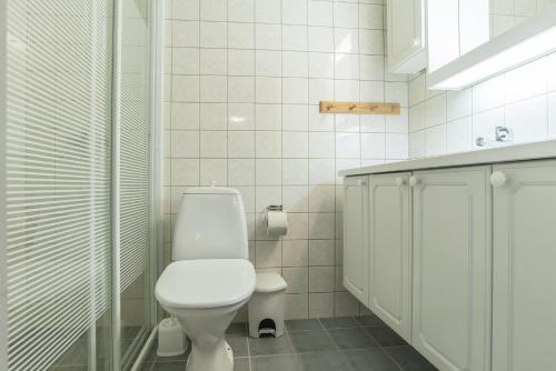 a white bathroom with a toilet and a sink at Skitorget Apartments in Trysil