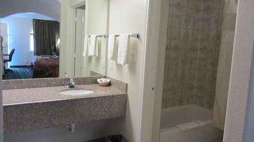 a bathroom with a sink and a shower and a tub at Regency Inn Porter in Porter