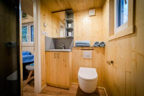 ein kleines Bad mit WC und Waschbecken in der Unterkunft Tiny House - Apfel in Wald