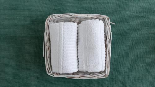 a basket of paper towels on a green table at Residenza Excelsior in Vasto