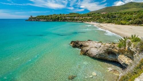 an aerial view of a beach and the ocean at Vista Mare 1 in Marina di Camerota