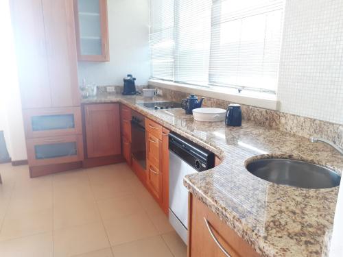 a kitchen with a sink and a dishwasher at PENTHOUSE EN PLAYA EL AGUA in Los Cerritos
