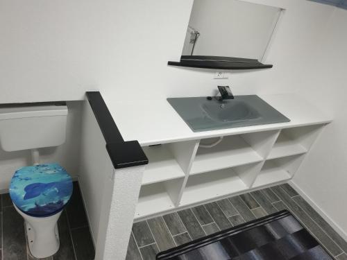 uma casa de banho branca com um lavatório e um WC em Ferienwohnung Pufitsch em Gmünd in Kärnten