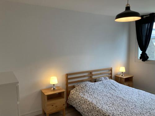 a bedroom with a bed and two lamps on tables at Appartement spacieux hyper centre Secteur Liberté in Brest