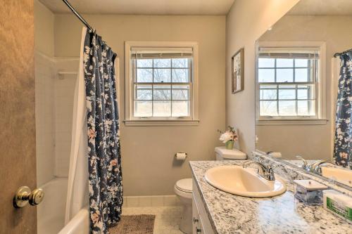 a bathroom with a sink and a toilet and a shower at Pet-Friendly Easley Family House with Game Room in Easley