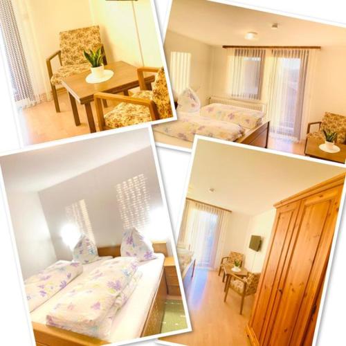 a collage of four pictures of a bedroom at Gasthaus Dernedde in Osterode