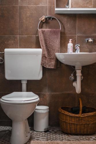 a bathroom with a toilet and a sink at Apartmani Lunija in Gornji Milanovac