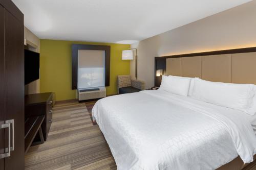 a hotel room with a large bed and a flat screen tv at Holiday Inn Express Minden by IHG in Minden