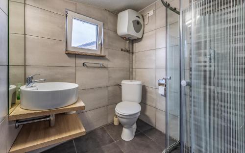 a bathroom with a toilet and a sink and a shower at Medulinka apartments in Medulin