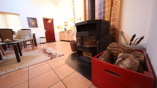 a living room with a fireplace in a room at Gastenhuis de Veenstraal Gieterveen in Gieterveen