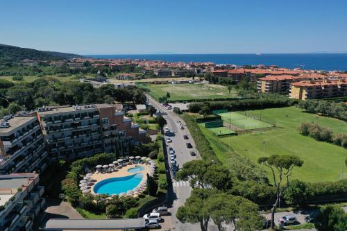 an aerial view of a city with a pool and buildings at Lifestyle Luxury Suite - Your Frame Over the Sea - Suite Livorno Holiday Home in Livorno