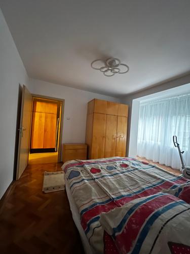 a bedroom with a large bed and a window at Noreea Central Apartment in Timişoara