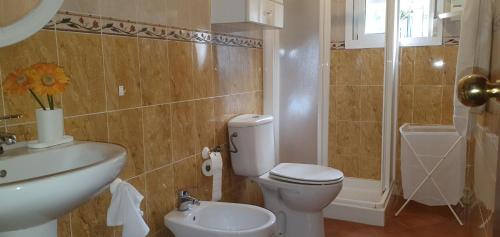 a bathroom with a white toilet and a sink at Alojamiento Rural El Respiro "Brisa" in Benaocaz