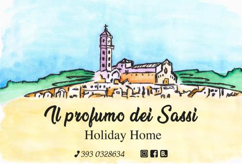 un disegno ad acquerello di una chiesa e di un faro di Il profumo dei Sassi Holiday Home a Matera