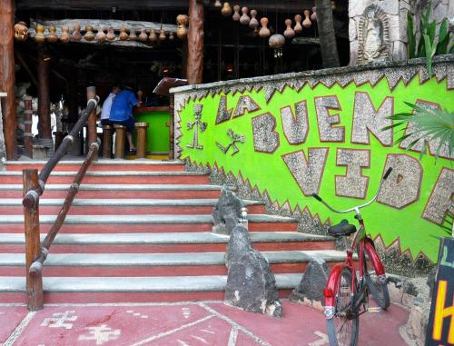 a group of stairs with graffiti on the wall at Del Sol Beachfront in Akumal