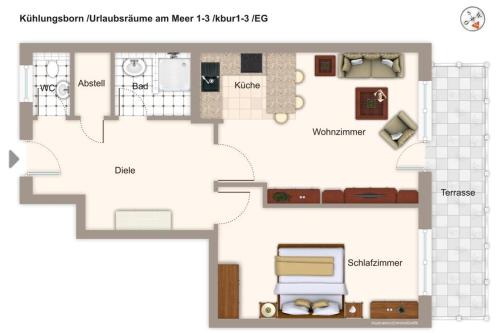 un plan d'étage d'une maison dans l'établissement Urlaubsräume am Meer Urlaubsräume am Meer 1-3, à Fulgen