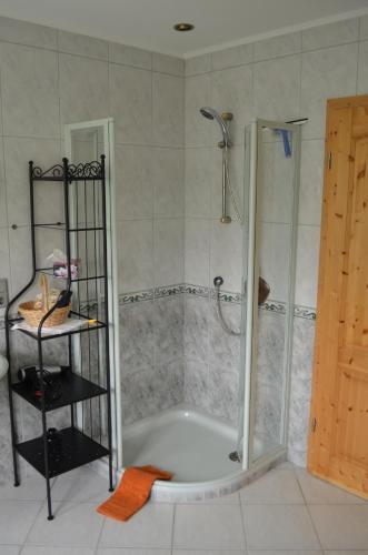 a bathroom with a shower and a bath tub at Gästehaus Lara in Wimbach